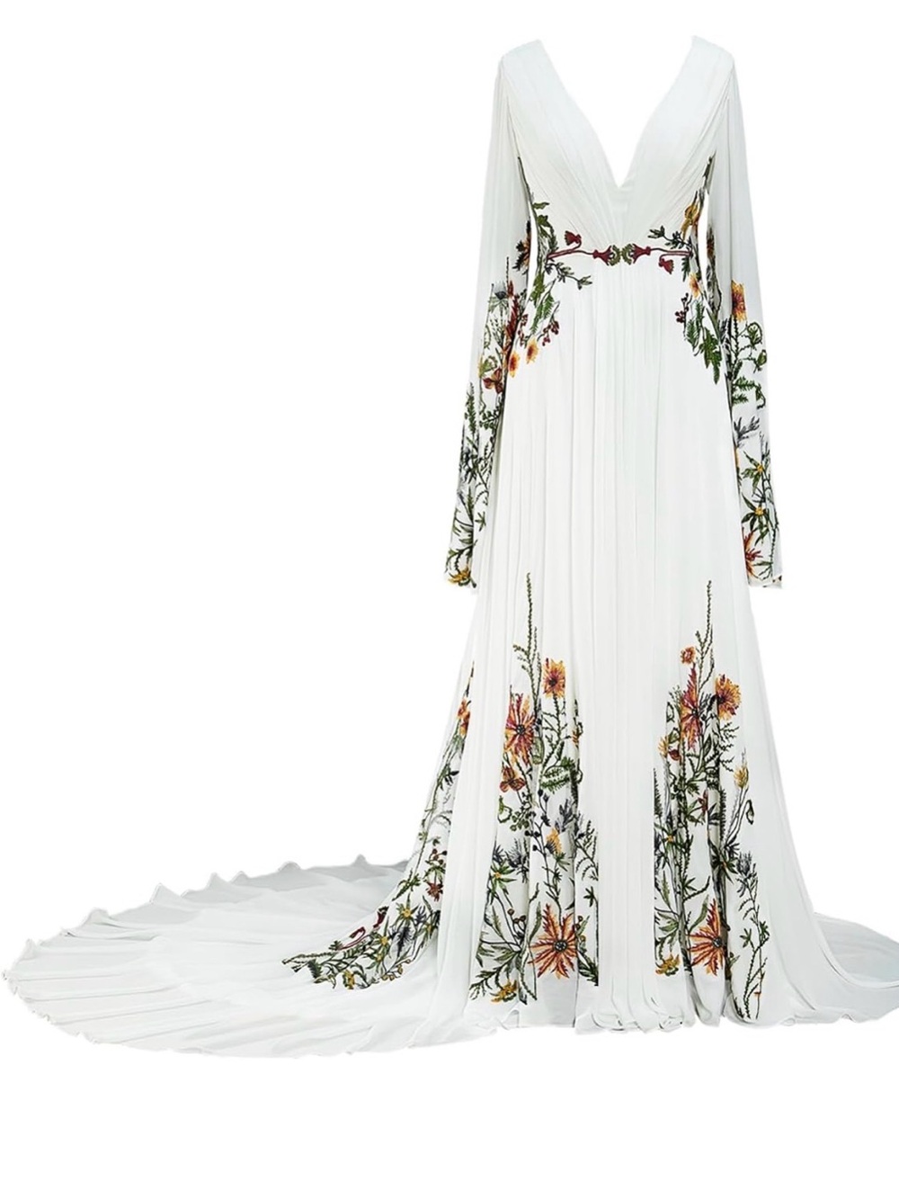 Ivory Floral Embroidered V-Neck Wedding Gown